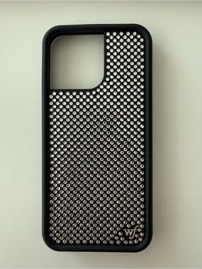 Wildflower Black Phone Case with Silver Rhinestones